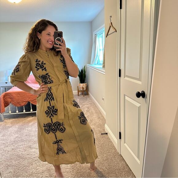 NWT Anthropologie Ottod’Ame Tan Black Cotton Embroidered Maxi Dress Small - Picture 2 of 16